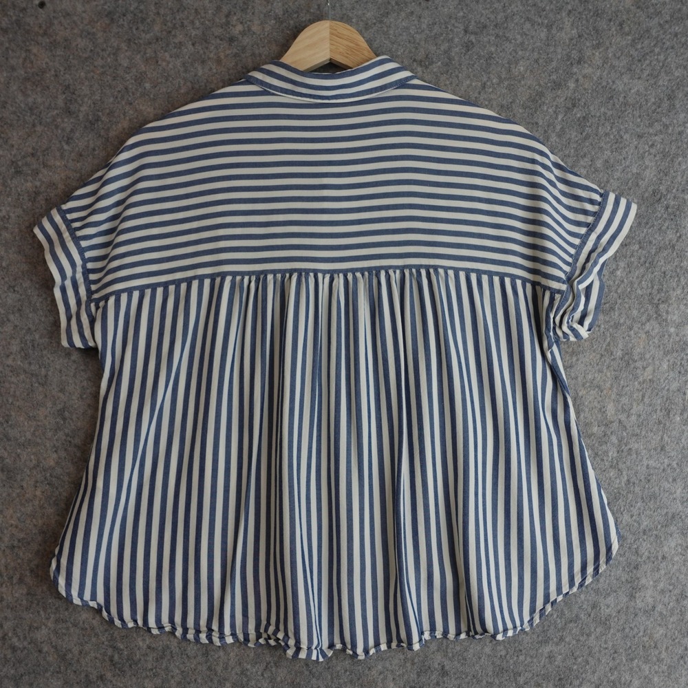 Madewell Blue White Striped Button Up Central Shirt Womens S Cropped Nautical - Picture 3 of 9